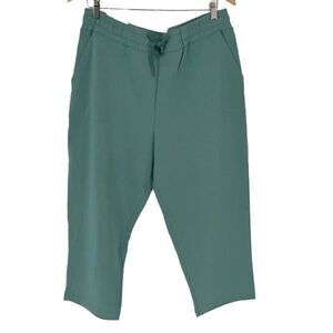 Members Mark Womens French Terry Drawcord Waistband Aqua Slate Capri Pants Large